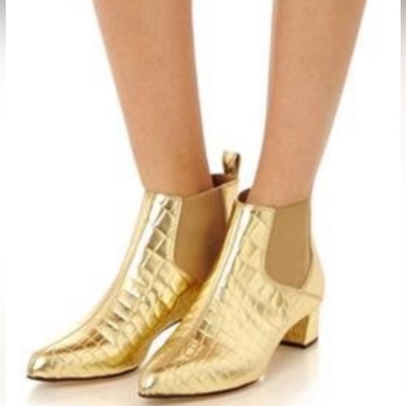 Max Mara Salice Ankle Boots Gold Croc - Picture 1 of 10
